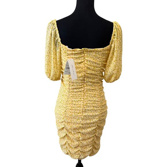 New ALL IN FAVOR Women's Yellow Floral Sasha Ruched Mini Dress Size S - Picture 5 of 8
